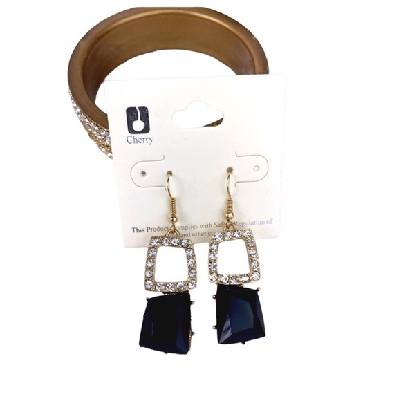 BLACK MODERN CRYSTAL EARRINGS #210 - Picture 2 of 3